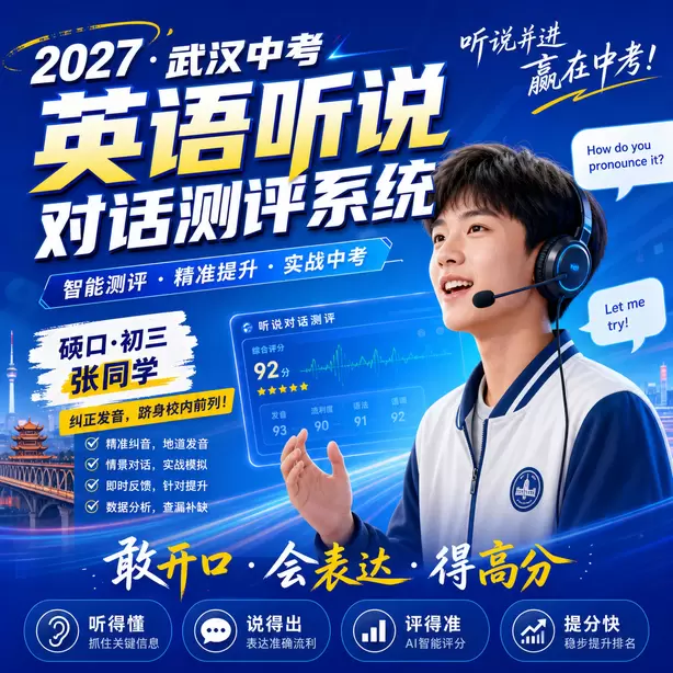 武汉中考英语听说人机对话硚口·初三张同学(纠正发音,跻身校内前列)